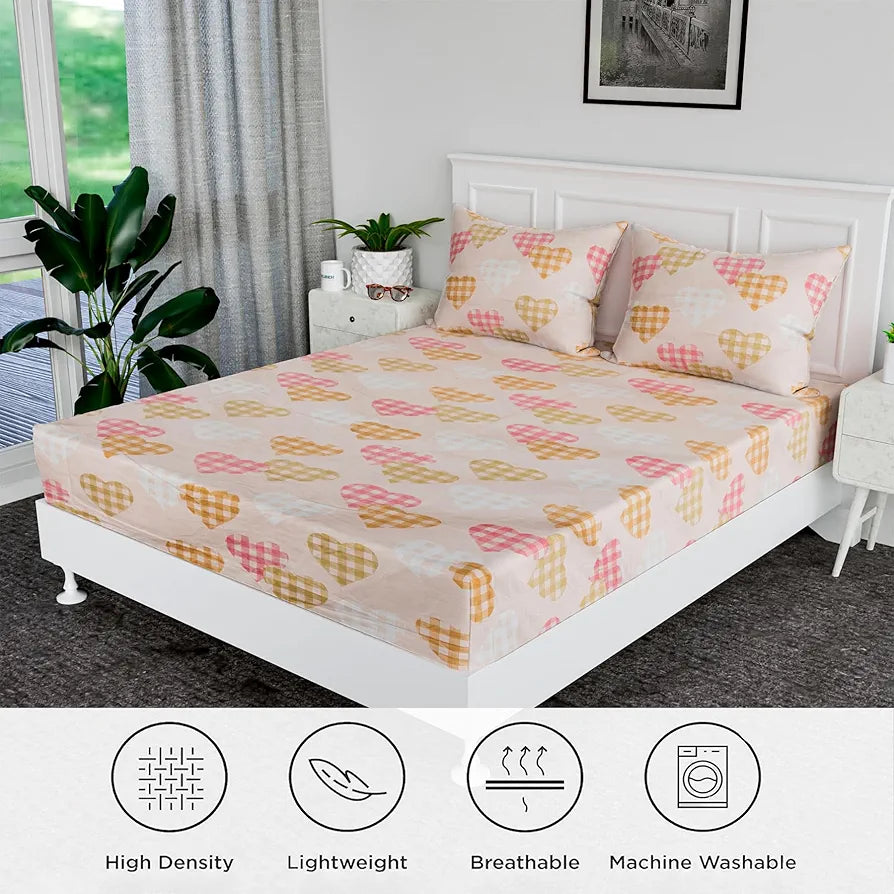 Kuber Industries Double Bedsheet | Premium Cotton Bedsheet with 2 Pillow Covers | Bedsheet for Bedroom | Bedsheet for Double Bed | Heart-Design Bedsheet | 90x108 Inch | Pink