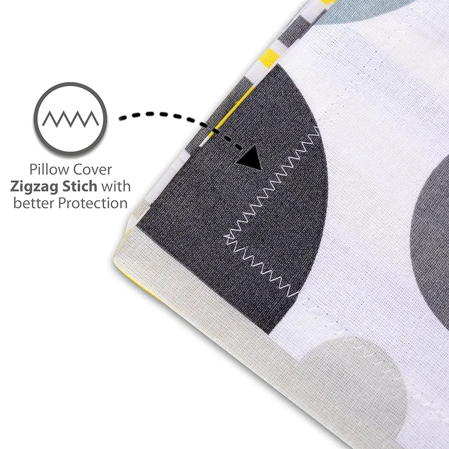 Divine Casa 144 TC 100% Cotton Single Bedsheet with 1 Pillow Cover | Skin-Friendly Fabric for Everyday Comfort | 223 X 145 CM | Geometric Pattern | Grey & Yellow