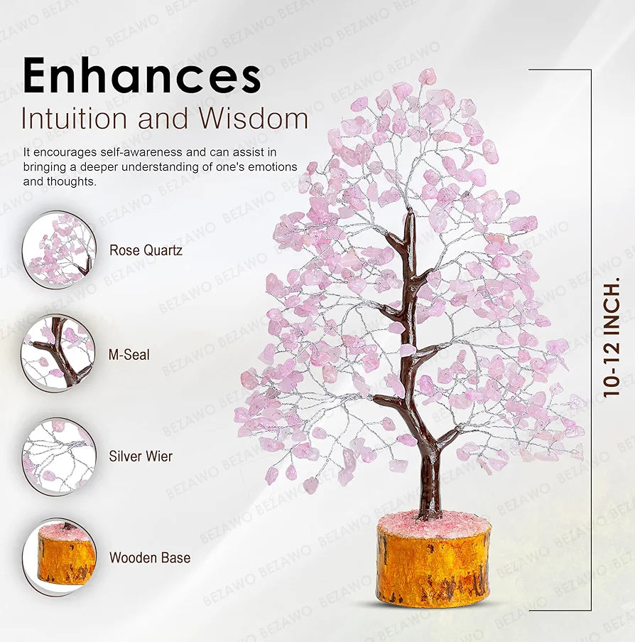 BEZAVO Rose Quartz Crystal Tree – Feng Shui Seven Chakra Tree for Home Decor | Antique Marriage Gift | Positive Energy & Love Tree – 10-12 Inch 