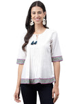 Janasya Women's White Cotton Solid A-Line Top