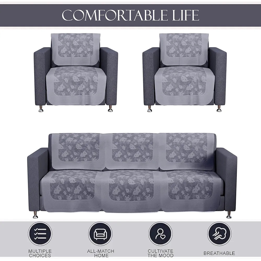 Kuber Industries Set of 10 Net Anti-Skid Sofa Cover 5-Seater | Comfortable Slipcover Sofa Cloth & Furniture Protector for Home Decor | Self Net Hawaii - Grey