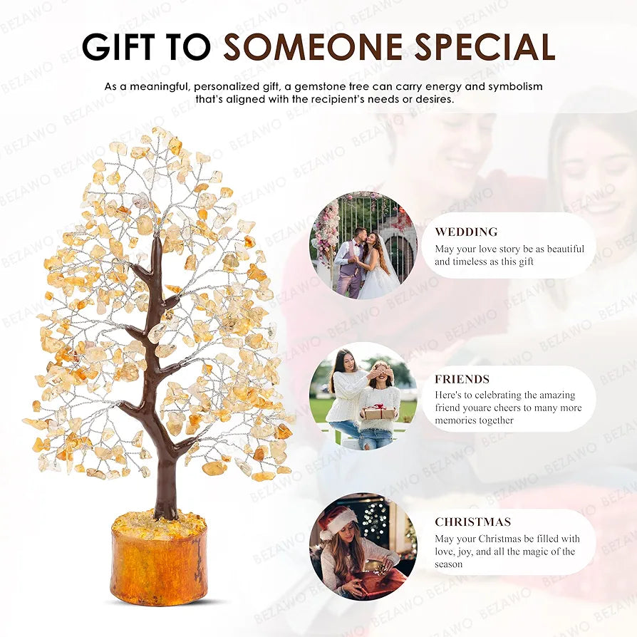 BEZAVO Citrine Crystal Tree | Feng Shui Money Tree for Prosperity & Vitality | Decorative Tree for Home & Office | Great Gift for Men & Women – Housewarming & Birthday 