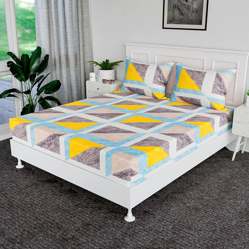 Kuber Industries Double Bedsheet | Bedsheet for Double Bed | Double Bedsheet with 2 Pillow Covers | Cotton Double Bed Sheet Set | Triangular Double Bedsheet | 90x100 | Green
