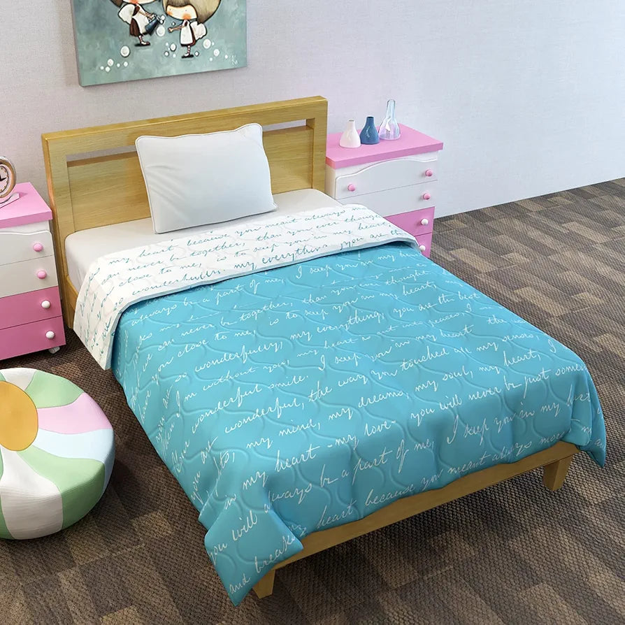 Divine Casa 120 GSM Microfiber Reversible Kids Single Bed Comforter | Ultra-Soft Toddler Blanket | Lightweight & Cozy | All-Season Bedding for Babies & Kids | 135 x 100 cm, Blue Topaz