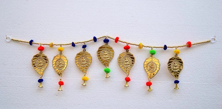 CraftVatika Laxmi Ganesha Toran, Pom Pom Toranam, Multicolor Beads Hanging Bandarwal for Main Entrance Door Pooja Room Wall Home Decoration Latest Traditional Design 