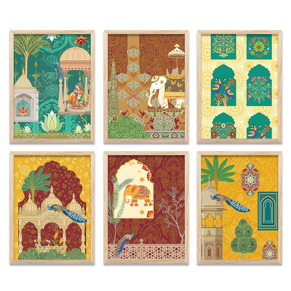 kotart Traditional Indian Wall Art Madhubani Paintings for Living Room|Framed Wall Painting for Home Room Bedroom Office Wall Décor|Pichwai Art Painting for Wall Decoration|set of 6 