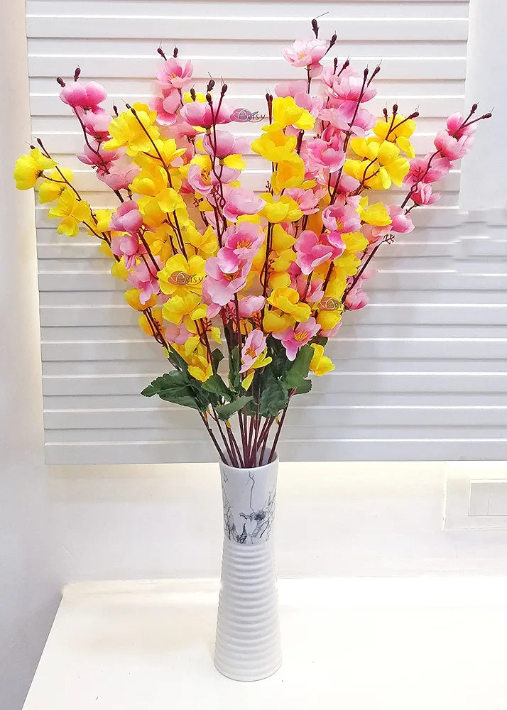 ARTSY® Artificial Flowers Bunch for Decoration Cherry Blossom, Ideal for vase, Home, Office Decor, Gifts, Craft, Artificial Plants for Decoration, Without vase, Yellow Pink, Combo, 2 Pieces
