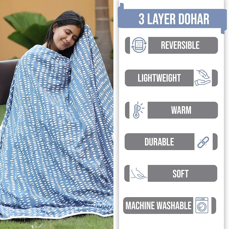 Divine Casa 120 GSM Microfiber Single Kids Dohar  | Soft & Lightweight Throw Blanket | Cozy & Breathable | All-Season Comfort | 140 x 100 CM | Rain Dash Pattern | Rainy Blue