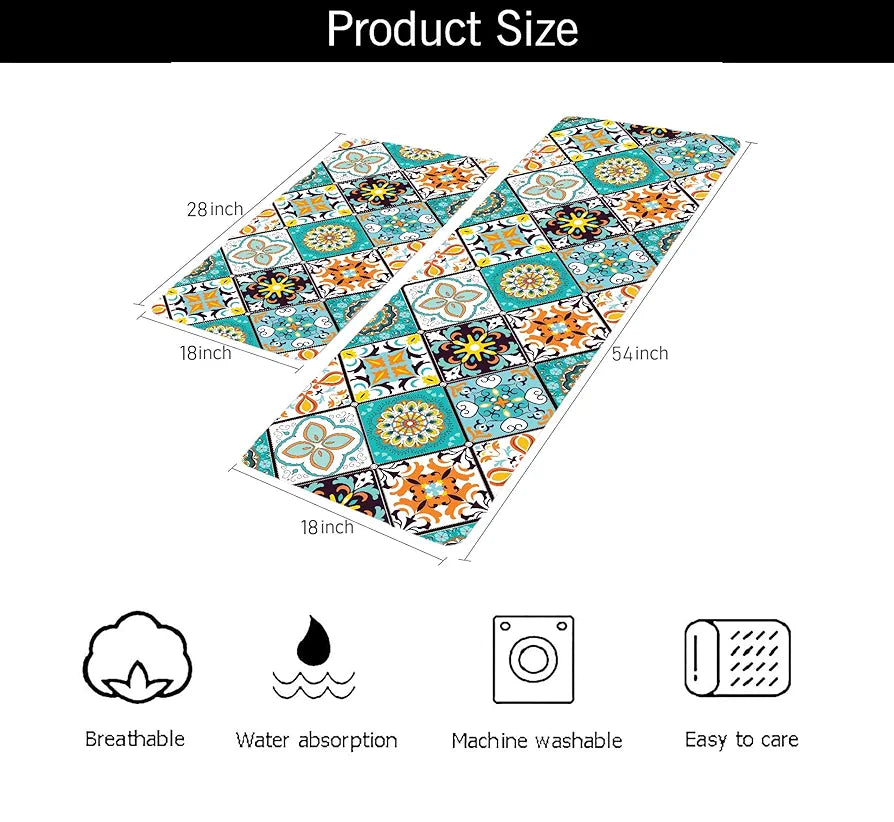 ishro home Kitchen mats for Floor Anti Slip Waterproof | Set of 2 Pcs| Non-Skid, Soft Absorbent Rugs for Kitchen, Laundry, and Hallway|137x45cm, 45x71cm| 4mm Thickness