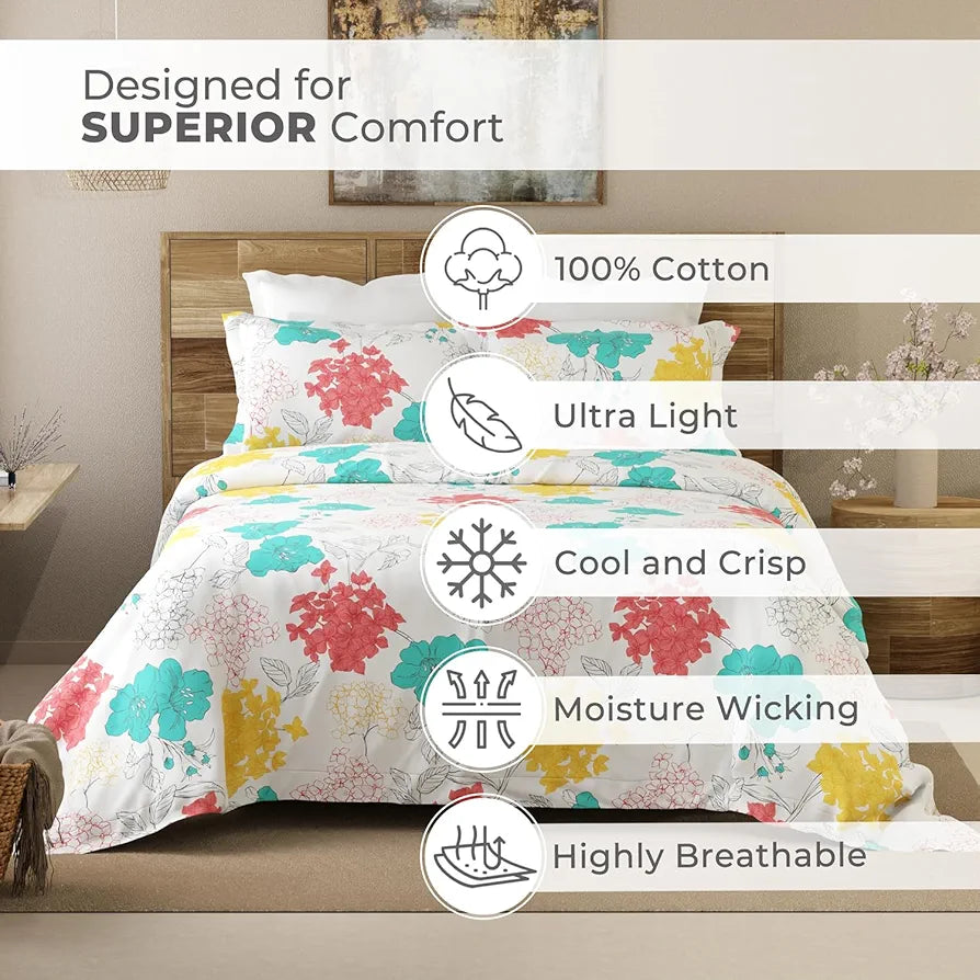 Emaline 100% Cotton Double Bedsheet Set  | 1 Double Cotton Bedsheet & 2 Pillow Covers | Breathable & Anti-Wrinkle | 144 TC | 