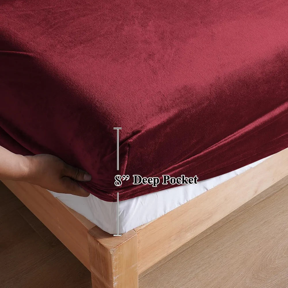 Cloth Fusion 200 TC Warm Winter Elastic Fitted Bedsheet for Double Bed King Size with 2 Pillow Covers, Cozy Woolen Bedsheets for Double Bed 