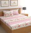 Dreamlet Prime Collections 180tc Pure Cotton Breathable Supersoft Wrinkelfree Double Flat Bedsheet With 2 King Size Pillow Covers | Pink & White