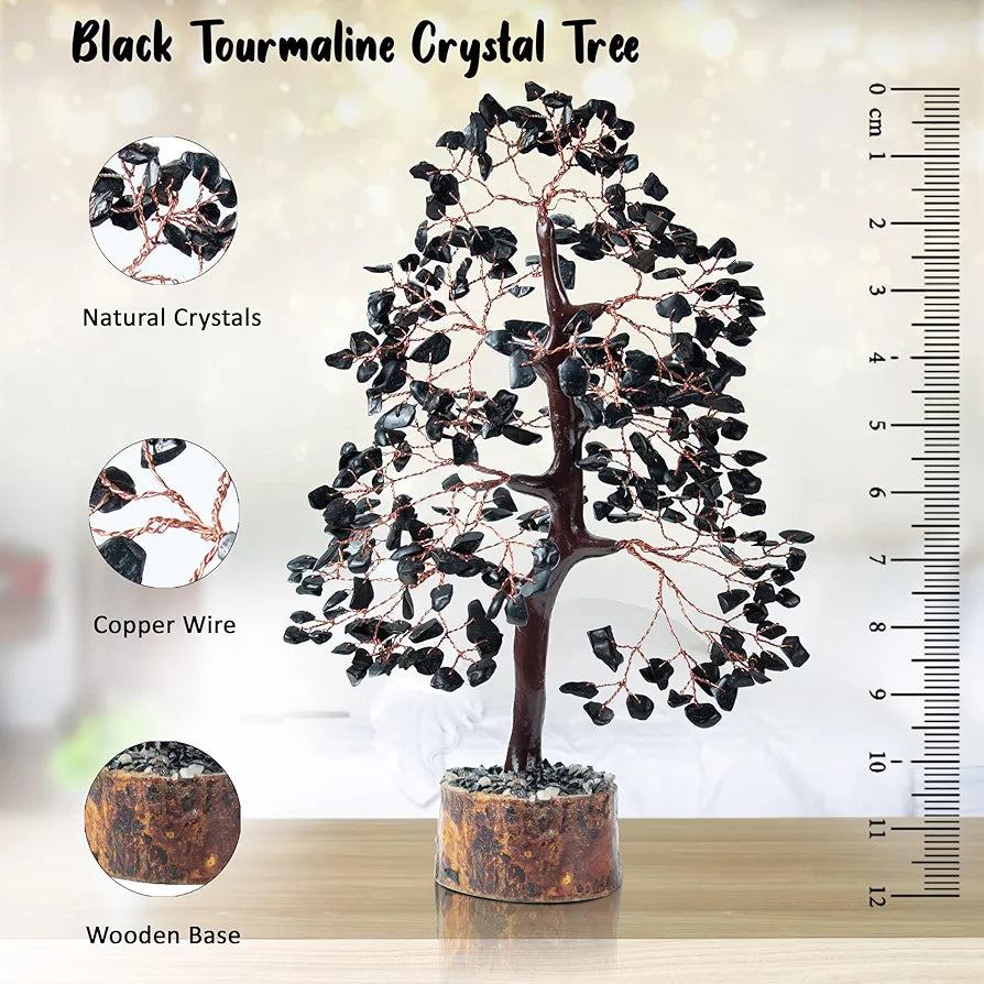 BEZAVO Black Tourmaline Crystal Tree | Money Tree for Protection, Wealth & Positive Energy | Decorative Tree for Home & Office | Ideal Gift for Men & Women – Birthday & Anniversary 