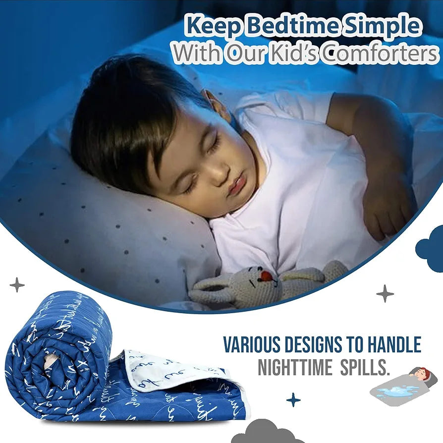 Divine Casa 120 GSM Microfiber Reversible Kids Single Bed Comforter | Ultra-Soft Toddler Blanket | Lightweight & Cozy | All-Season Bedding for Babies & Kids | 135 x 100 cm, Blue Depth