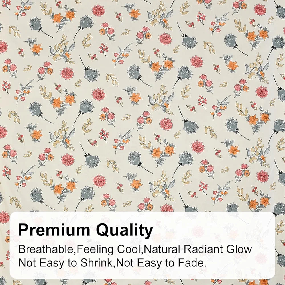 FRESH FROM LOOM Hypoallergenic Floral Print 240 TC Microfiber King Size Fitted Bedsheet Set with 2 Pillow Covers  | Pastel-Cream)