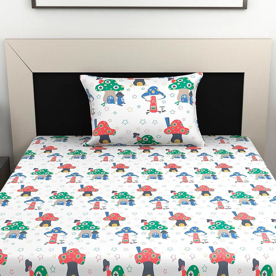 Divine Casa 144 TC 100% Cotton Single Bedsheet with 1 Pillow Cover | Skin-Friendly Fabric for Everyday Comfort | 223 X 145 CM | Abstract Pattern | Rosin White