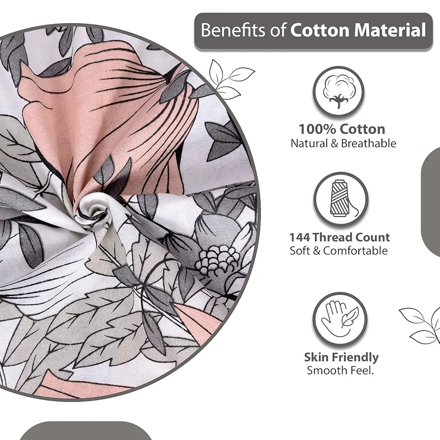 Divine Casa Bedsheet for Single Size Bed 144 TC Cotton Bedsheet for Single Size Bed with 1 Pillow Cover  Floral Blush Grey Cotton Bedsheet