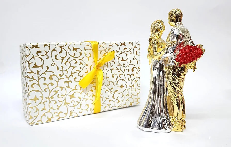 Gold Art India Couple Figurine Gold-Silver Plated Finish | Romantic Home & Office Décor | Valentine Gift for Girlfriend & Boy Friend | Anniversary, Wedding Gift