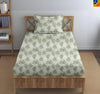 Trance Home Linen Pure 100% Cotton 144TC Printed Single Fitted Bedsheet with 1 Pillow Cover Colour Fern Paradise Green