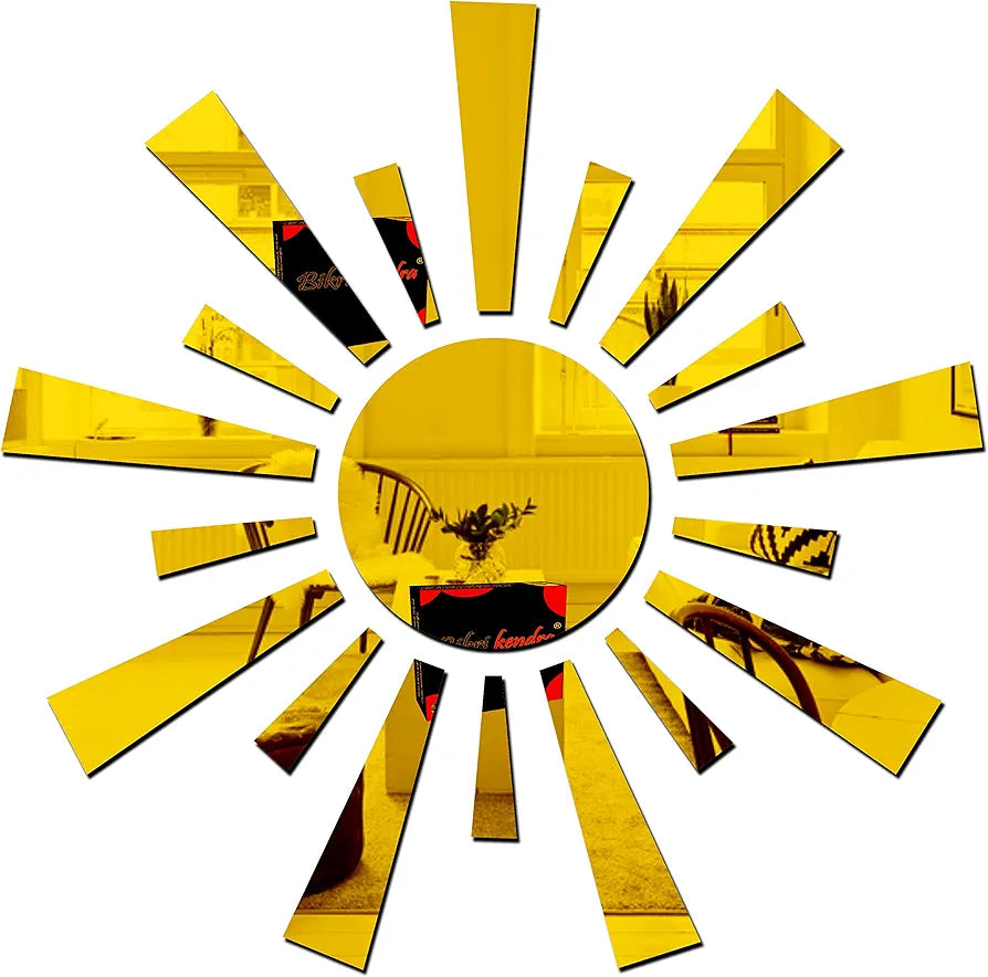 Bikri Kendra - Sun Golden  Mirror Stickers for Wall, Acrylic Mirror Wall Decor Sticker, Acrylic Stickers, Self Adhesive Sticker Wall Stickers for Hall Room, Bedroom.