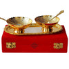 Indian Art Villa Pure Brass With Silver Plating & Gold Polished 2 Bowl 2 Spoon & 1 Tray Set