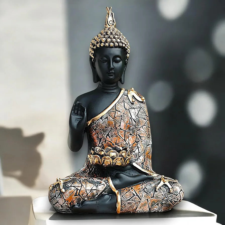NEELAYA Meditating Buddha Tealight Holder Polyresin Statue for Home Decor Living Room Office Table Vastu Spiritual Gift Housewarming 28 cm Black Brown