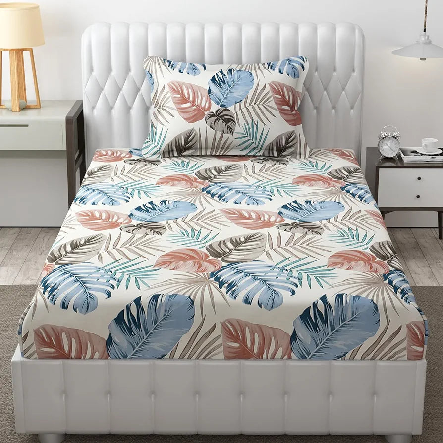 FRESH FROM LOOM Microfiber Single Bed Bedsheet For Single Size Bed | Floral Design Bed Spread With 1 Pillow Covers | Wrinkle Free Hypo-Allergenic Bedsheets/Bedcover , 144 tc