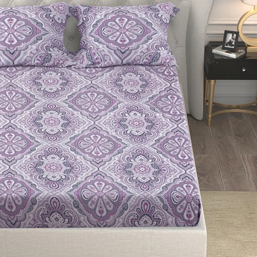 Cloth Fusion Glace Cotton Bed Sheet King Size Bed with 2 Pillow Covers, 150 TC Floral Bedsheet for Double Bed King Size 