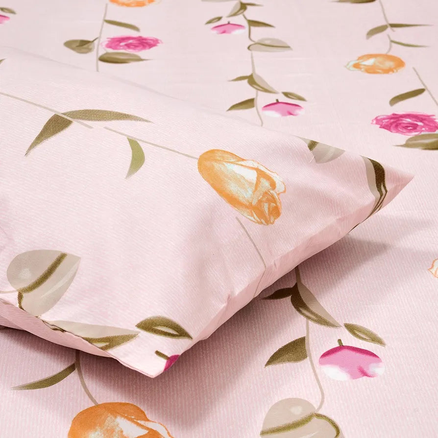 Dreamscape Microfibre Wrinkle & Fade Resistant Fitted Bedsheet for King Bed, 140TC, 1 Fitted Bed Sheet  with 2 Pillow Covers, Pink