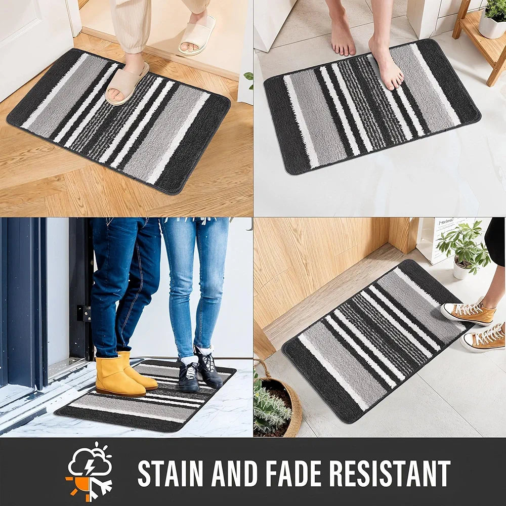 Kuber Industries 16x24 Inch Anti-Skid Water-Absorbent Door Mats for Home | Durable Main Entrance Footmats for Bathroom, Living Room & Office | Micro Jupitar Lining - Dark Grey