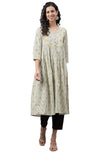 Janasya Women's Light Yellow Cotton Floral Printed Flared Kurta