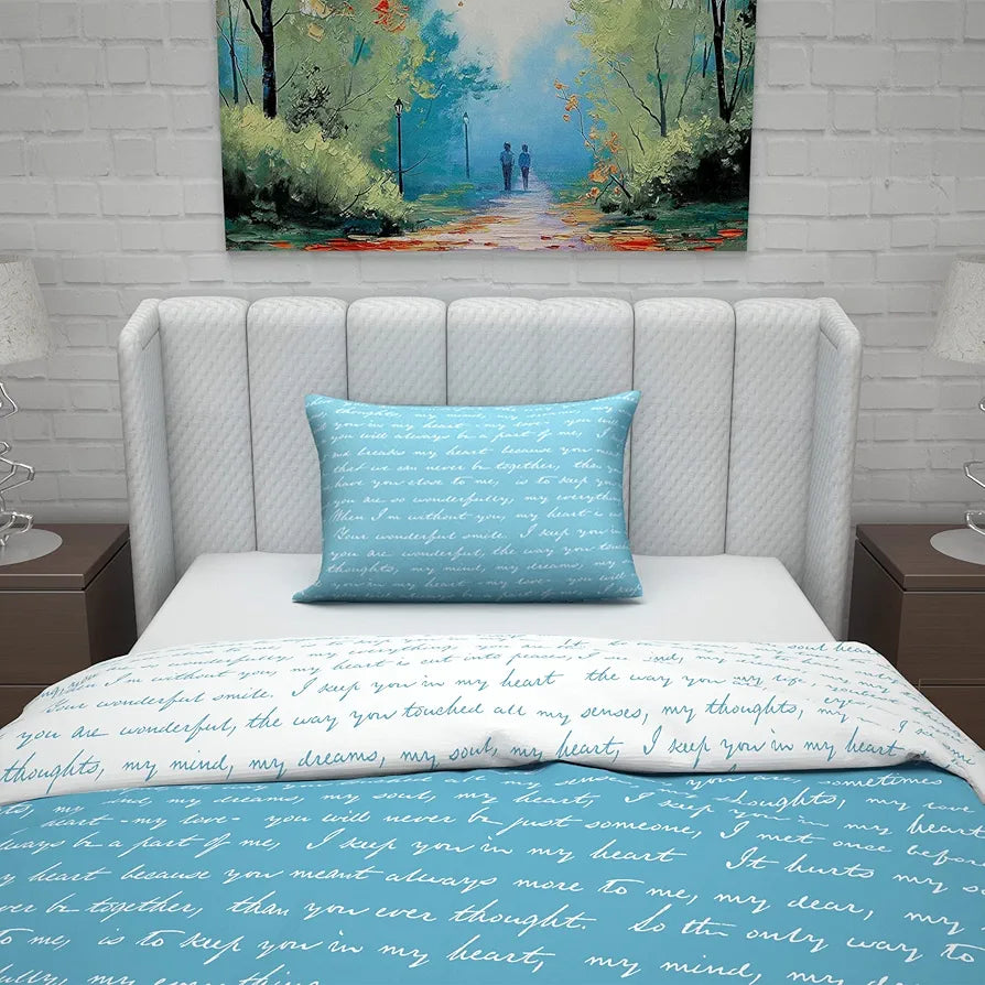 Divine Casa Microfiber Reversible Single Bed AC Duvet Cover with 1 Pillow Cover | Blue & White, Ideal for Quilt/Comforter/Blanket
