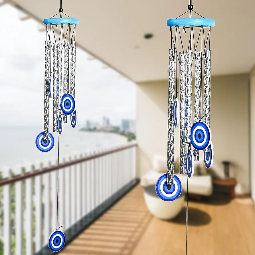 ZAICUS 27-Inch Turkish Evil Eye Wind Chimes – Metal Hanging Décor for Home, Balcony, Living Room & Entrance – Positive Energy & Housewarming Gift for Women 