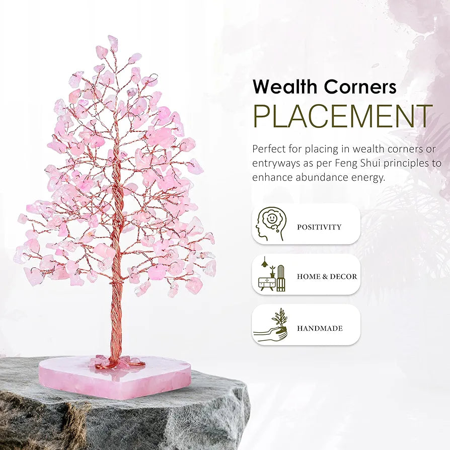 ZAICUS Rose Quartz Heart Base Feng Shui Gemstone Bonsai Tree with Healing Crystals - Showpiece Home & Office Décor – Housewarming Gift