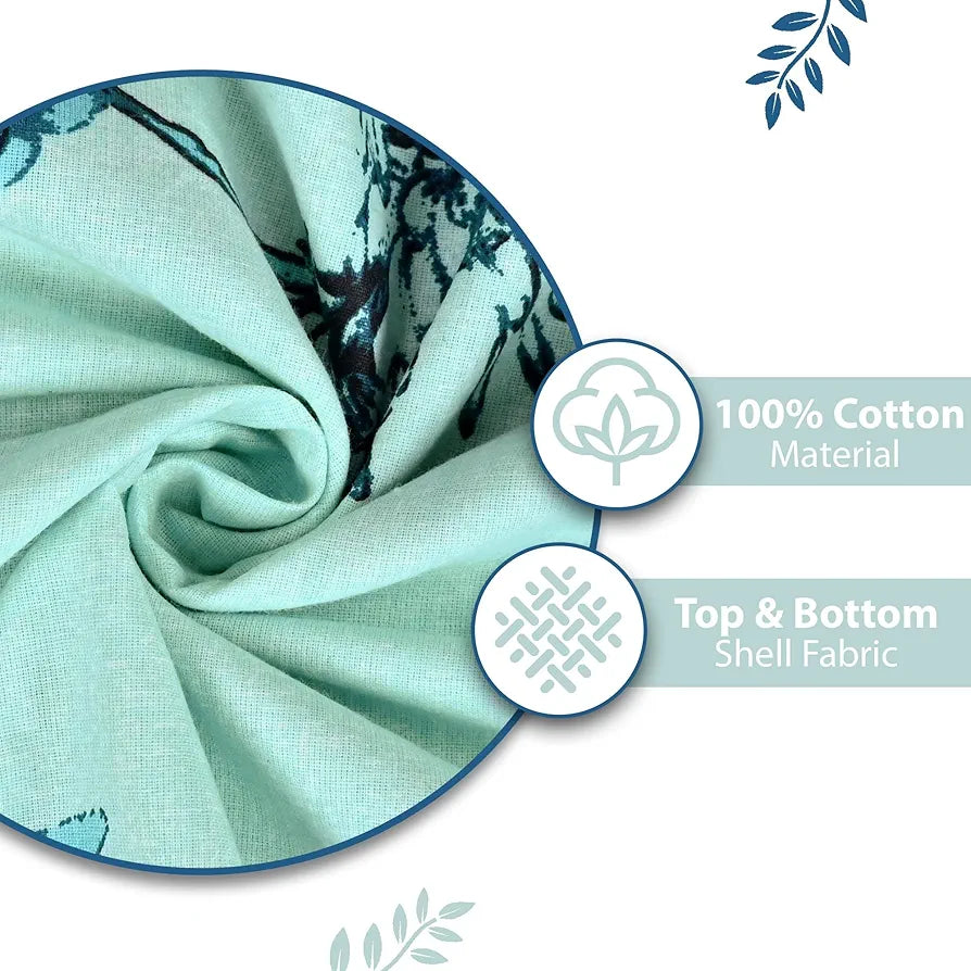 Divine Casa Floret 100% Cotton Single Dohar | 120 GSM | Soft & Lightweight Throw Blanket | Cozy & Breathable Bedding | All-Season Comfort | 210 x 140 CM, Winter Fern