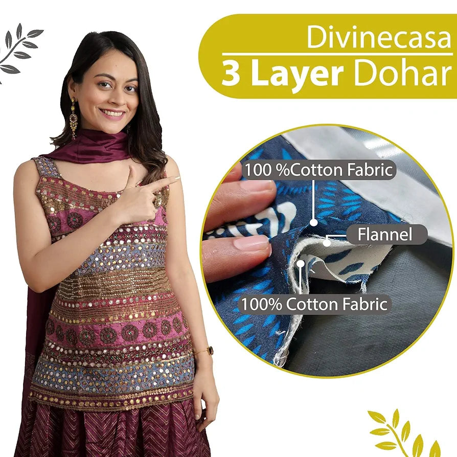 Divine Casa Cotton Breathable Calming Patch Dohar Double Bed 120 GSM Soft Cosy AC Blanket,for Mild Winter - 205X220 Cm, Quarry| TC - 120