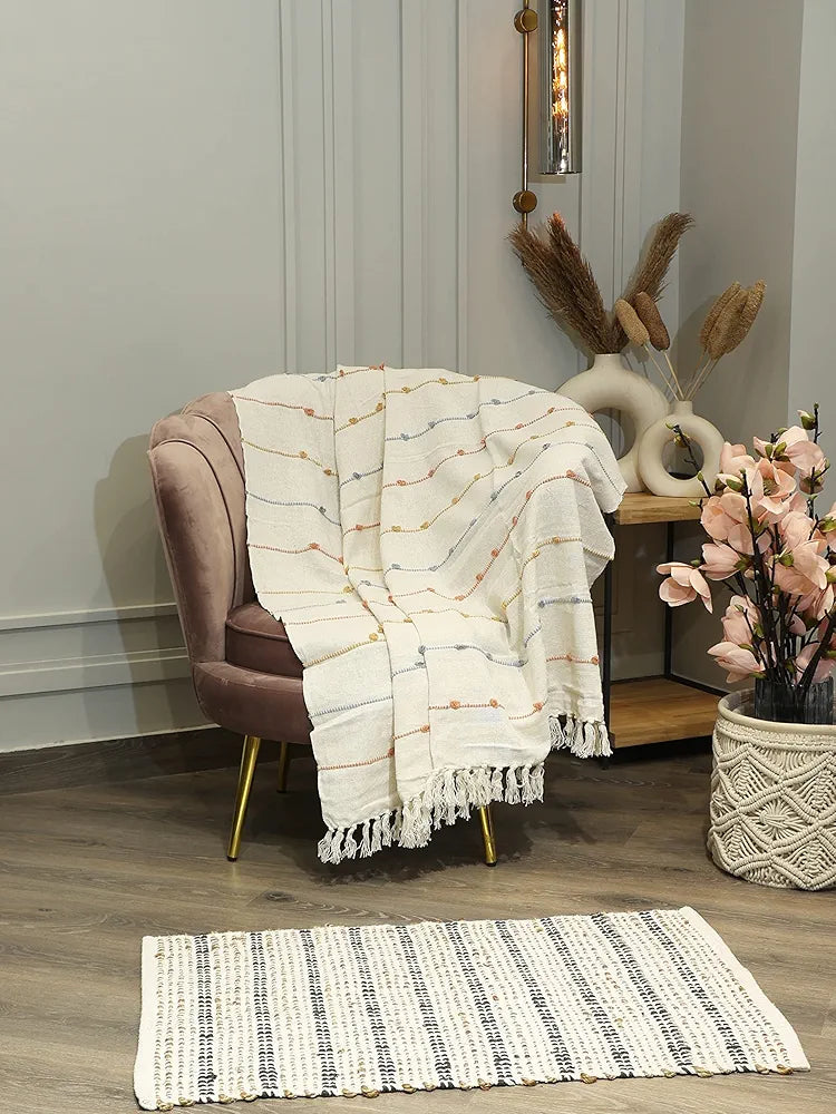 SASHAA WORLD Jute and Cotton Braided Natural Rug | Handwoven Rectangular Rug for Living Room, Kitchen, Entryway & Bedroom | Organic & Natural Feeling | Weave Irregularities Make Each Rug Unique 