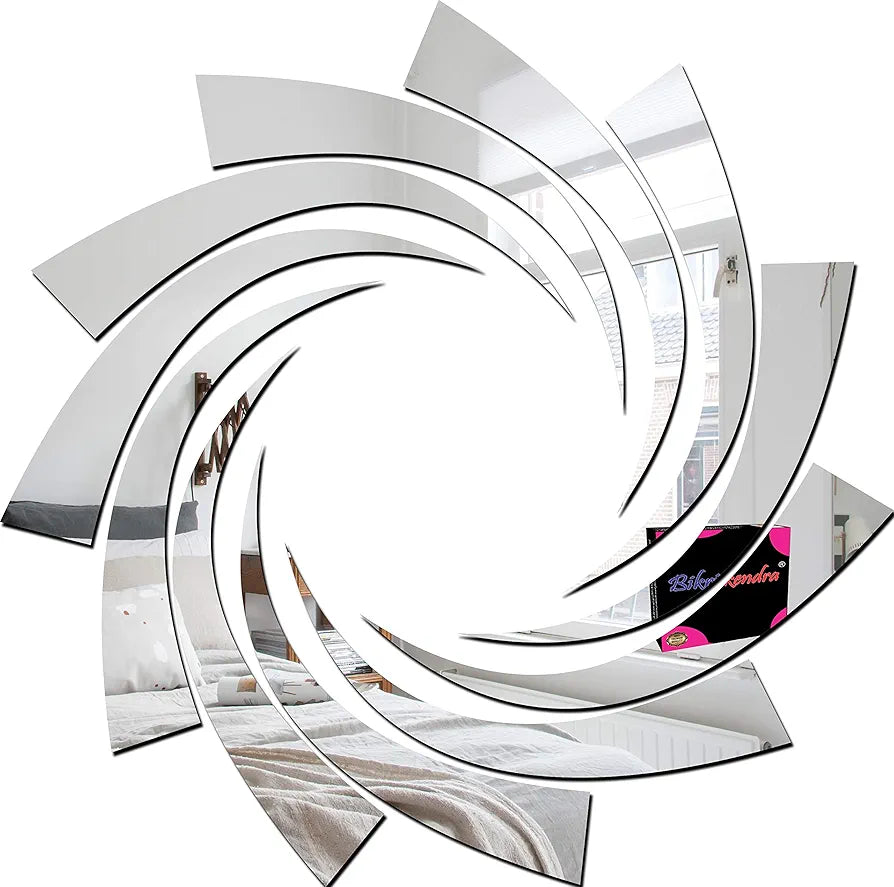 Bikri Kendra - Sun Silver  Mirror Stickers for Wall, Acrylic Mirror Wall Decor Sticker, Acrylic Stickers, Self Adhesive Sticker Wall Stickers for Hall Room, Bedroom.