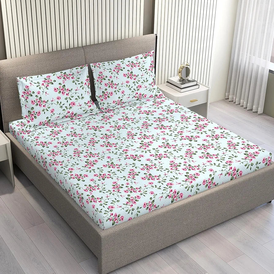 Layers Home Easy 100% Cotton Bedsheet Set for All Seasons - Lightweight, Moisture Absorbent, Machine Washable & Easy to Care - Gift for Housewarming & More - 144 TC - King Size 