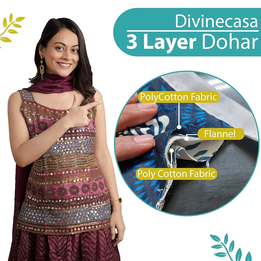 Divine Casa 120 GSM Glace Cotton Double Bed Dohar | Lightweight AC Blanket | Reversible Summer Quilt | 220 x 205 CM, Turquoise Blue & Leaf Green