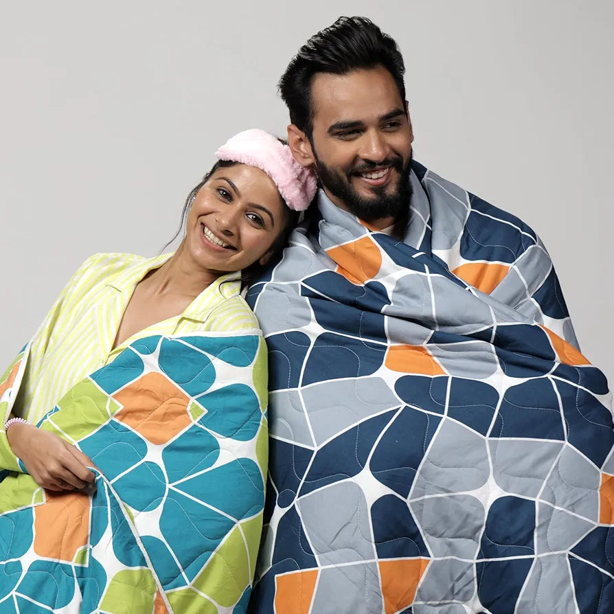 Divine Casa Microfiber 150 GSM Reversible Double Bed Comforter | Ultra Soft & Lightweight Blanket | Cozy & Breathable for All-Weather | 254 x 230 CM, Blue-Grey and Orange