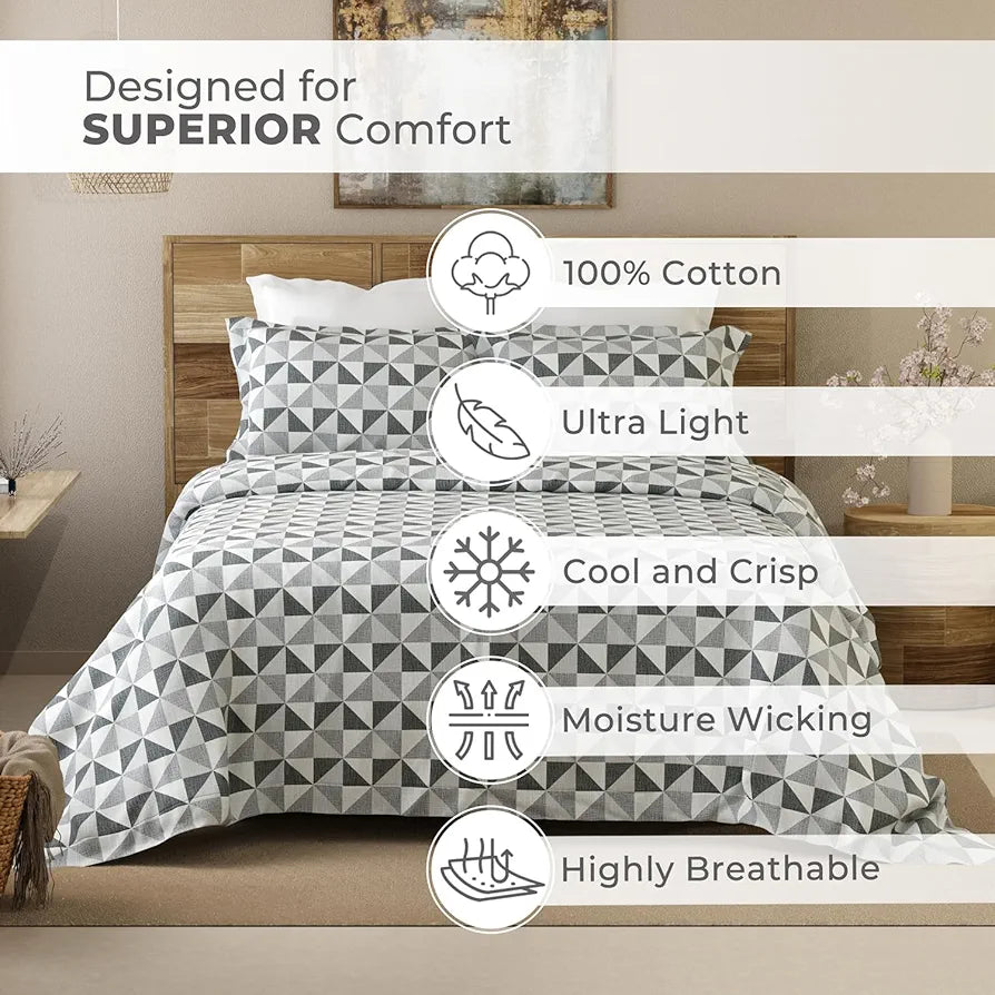 Emaline 100% Cotton King Bedsheet Set  | 1 King Cotton Bedsheet & 2 Pillow Covers | Breathable & Anti-Wrinkle | 144 TC | 