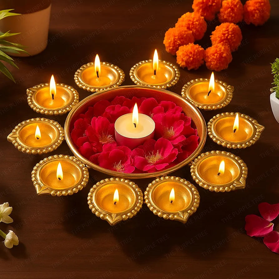 The Purple Tree Diya Urli Bowl for Diwali Decorative, Urli Bowl for Water, Flowers & Candles | Festive Diya Urli for Home Decor, Gift for Diwali 