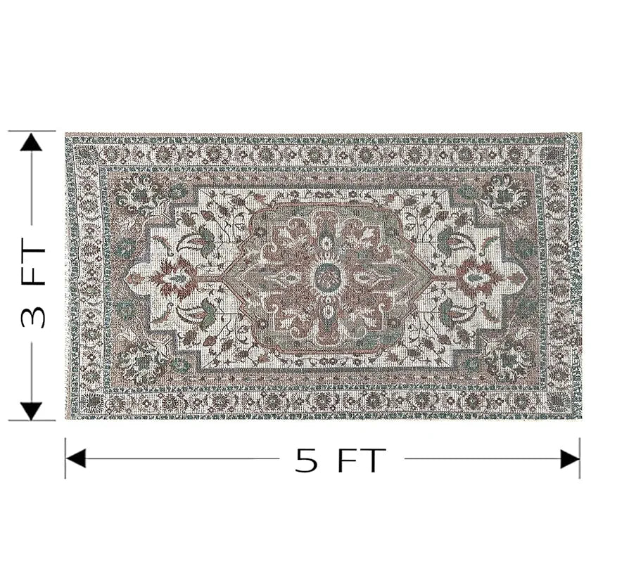 SAJAVAT HOME Cotton Printed Rectangular Floor Rug| Soft and Durable Indoor Carpet for Living Room, Bedroom, Kitchen, and Home Decor | Green Area Rug | 3X5 Feet  | Pack of 1