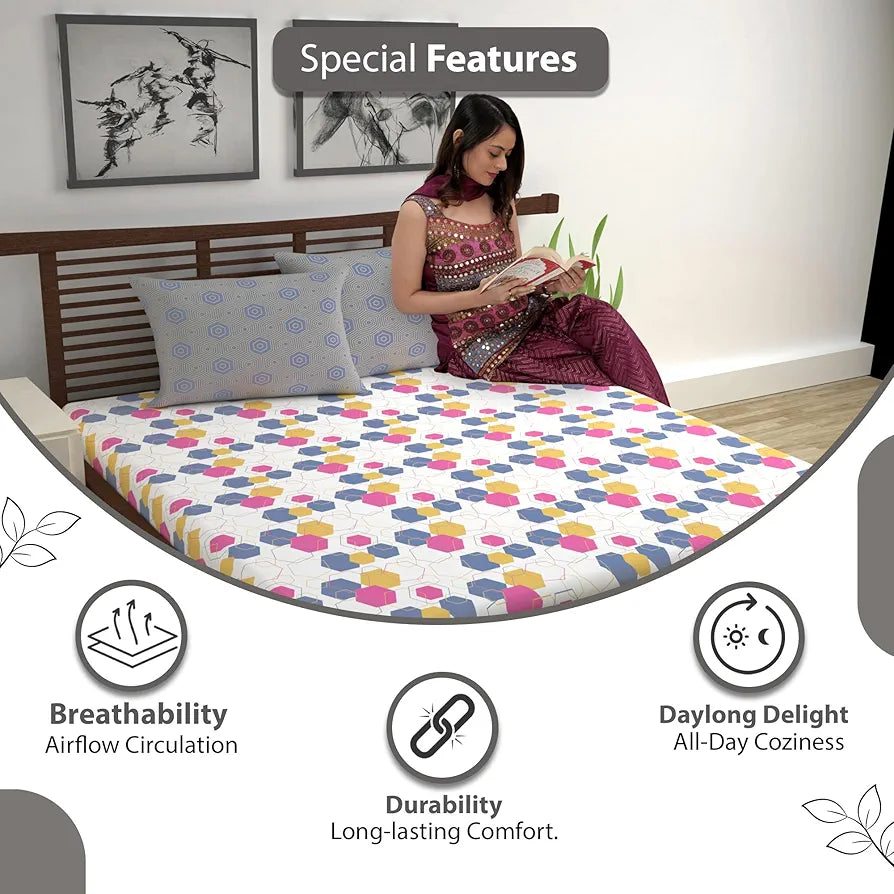 Divine Casa 144 TC Cotton Bedsheet for Double Bed with 2 Pillow Cover 