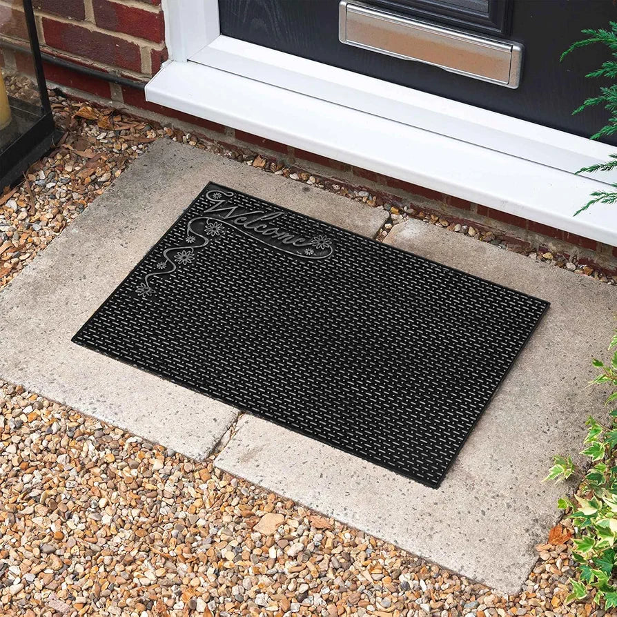 Kuber Industries Door Mat | Rubber Mud Trapper Mat | Welcome Mat | Floor mat | Door Mat for Home Entrance | Bathroom Mat | Entry Way Doormat | Black & Silver