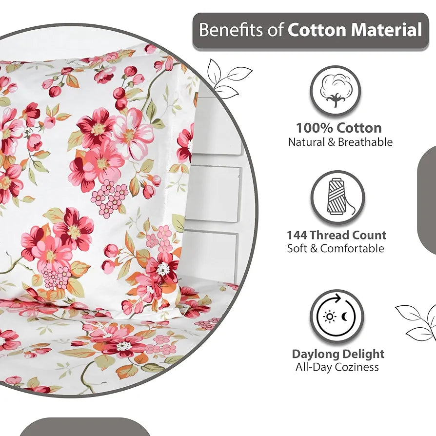 Divine Casa 144 TC 100% Cotton Bedsheet for Single Bed with 1 Pillow Cover 