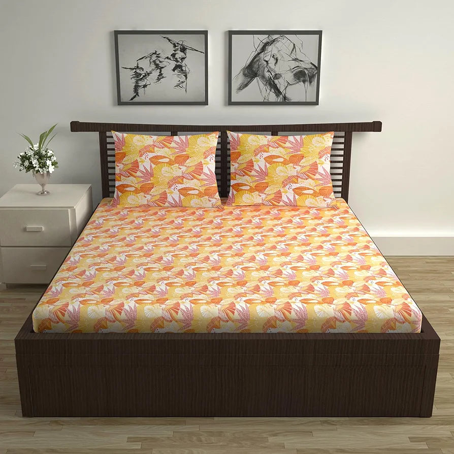 Divine Casa 144 TC 100% Pure Cotton Double Bedsheet with 2 Pillow Covers | Soft & Skin-Friendly Fabric for Everyday Comfort | All-Season Use | Size 222 x 254 CM | Floral Paisley | Mustard Orange