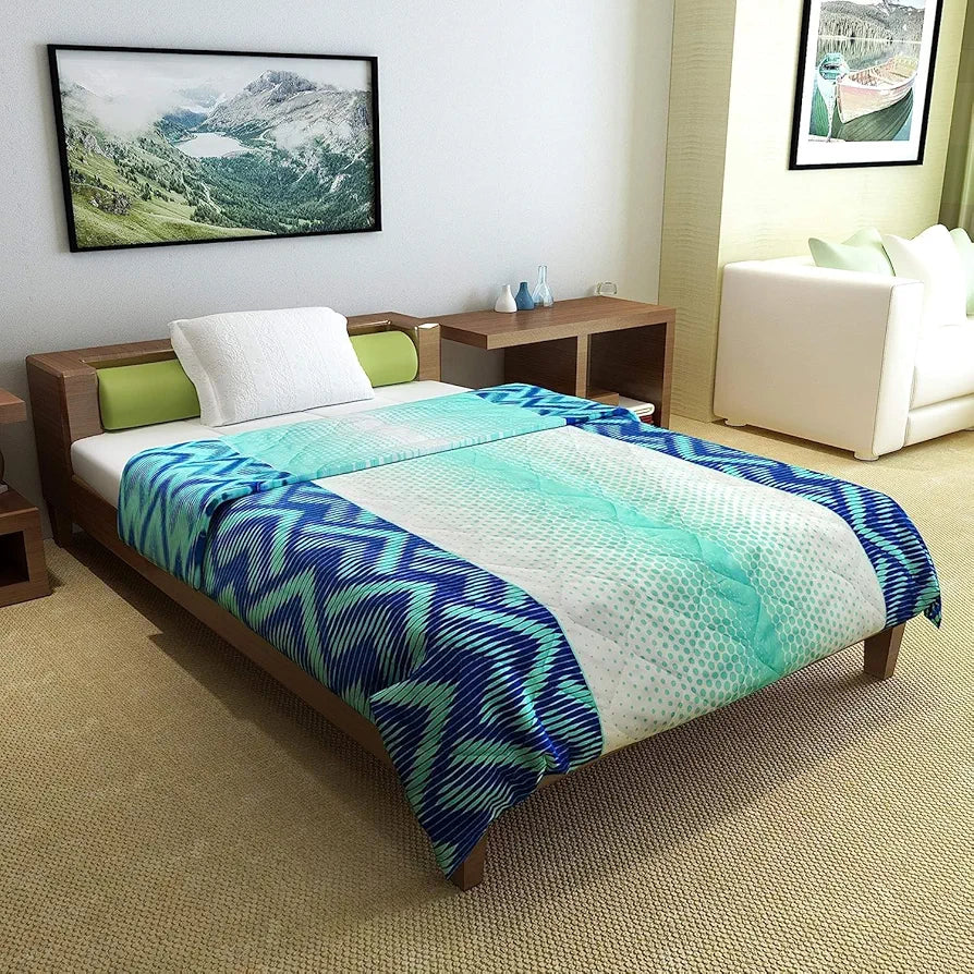Divine Casa 120 GSM Microfiber Single Bed Comforter | Soft & Lightweight Reversible AC Blanket | All-Season 3-Layered Quilt | 230 x 140 cm, Aqua Chevron