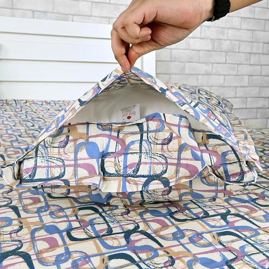 Divine Casa 144 TC Pure Cotton Double Bed Bedsheet with 2 Pillow Covers | Smooth & Comfortable for Daily Use | All-Weather Coziness & Bedroom Style | Size 222 x 254 CM | Abstract Weave | Peach Blue